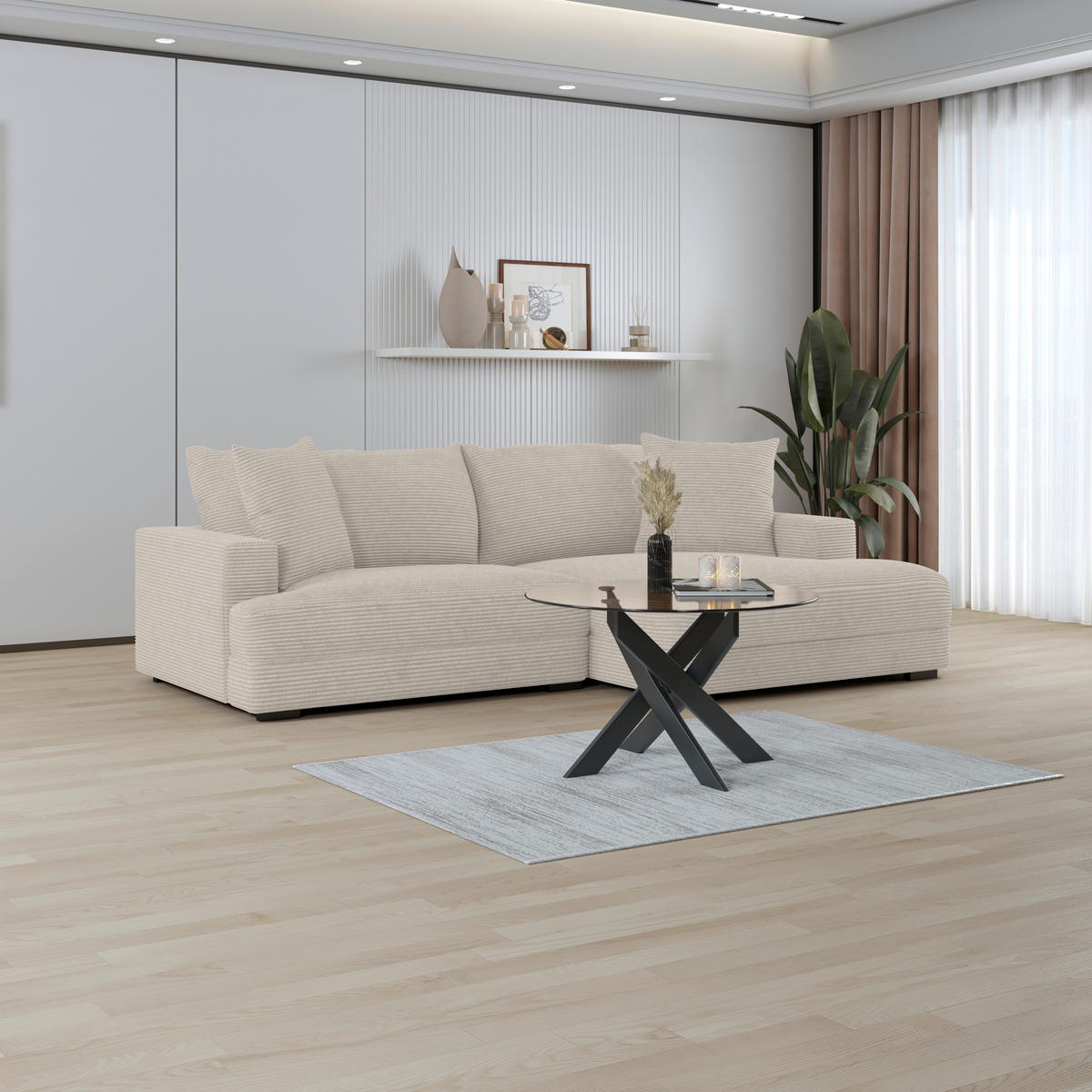 ECKSOFA Beige Cord  - Beige/Schwarz, MODERN, Textil (265/180cm) - P & B