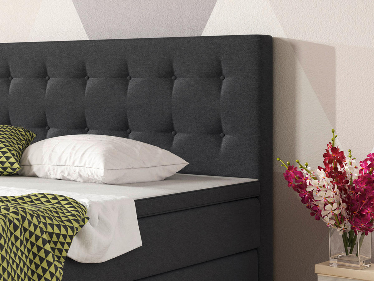 BOXSPRINGBETT 180/200 cm  in Anthrazit  - Anthrazit/Silberfarben, KONVENTIONELL, Textil/Metall (180/200cm) - MID.YOU