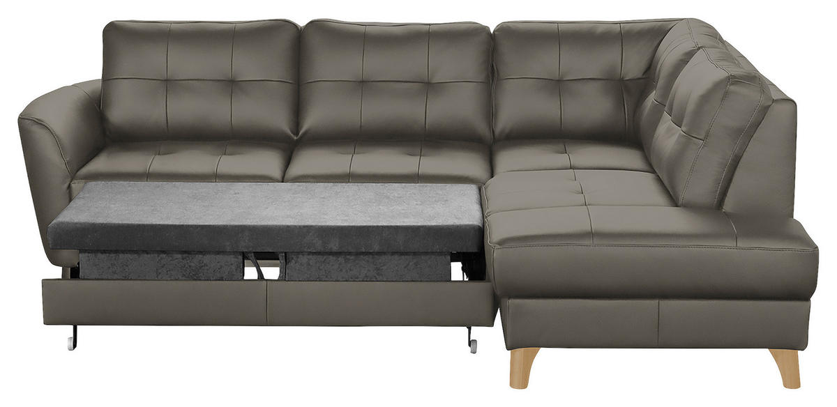 ECKSOFA in Lederlook Echtleder Schlammfarben  - Schlammfarben/Buchefarben, Design, Leder/Holz (236/190cm) - Livetastic