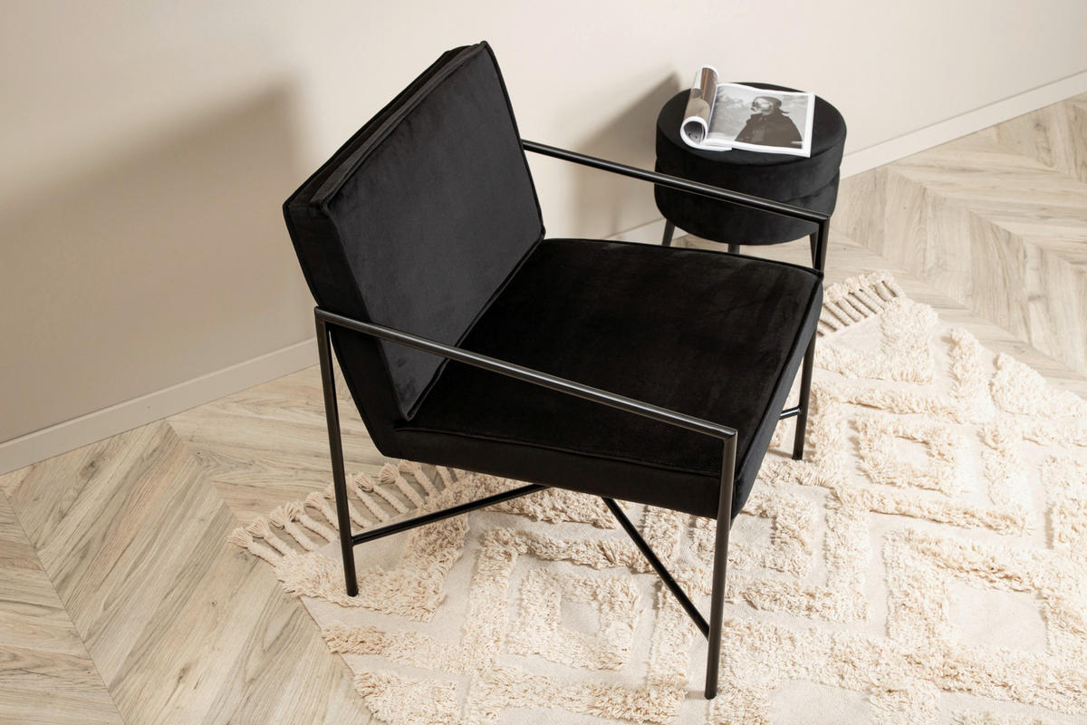 SESSEL in Samt Schwarz  - Schwarz, Design, Textil/Metall (66/78/65cm) - Livetastic