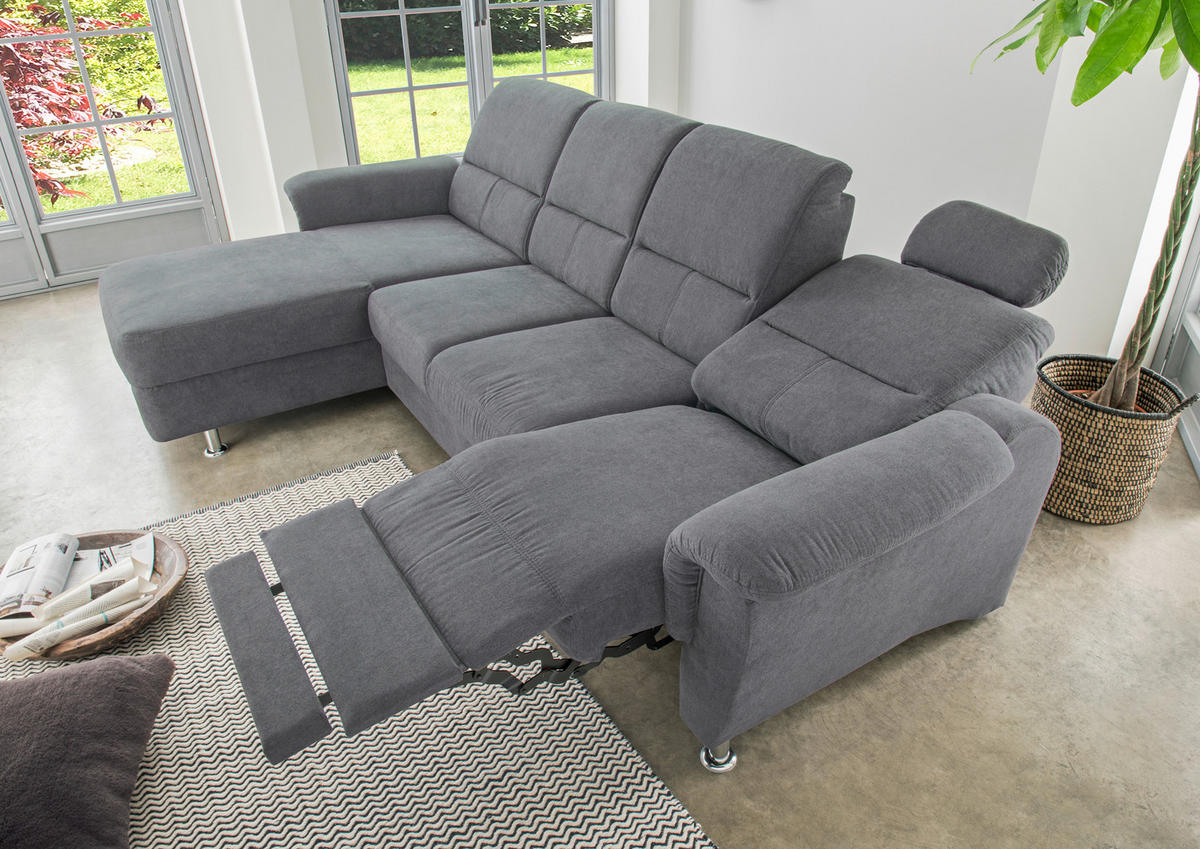 ECKSOFA in Mikrofaser Anthrazit  - Chromfarben/Anthrazit, Konventionell, Textil/Metall (165/292cm) - Livetastic