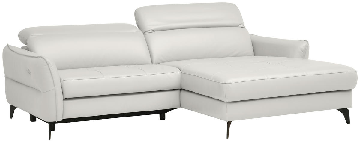 ECKSOFA Creme Echtleder  - Creme/Schwarz, Design, Leder/Metall (246/175cm) - Livetastic