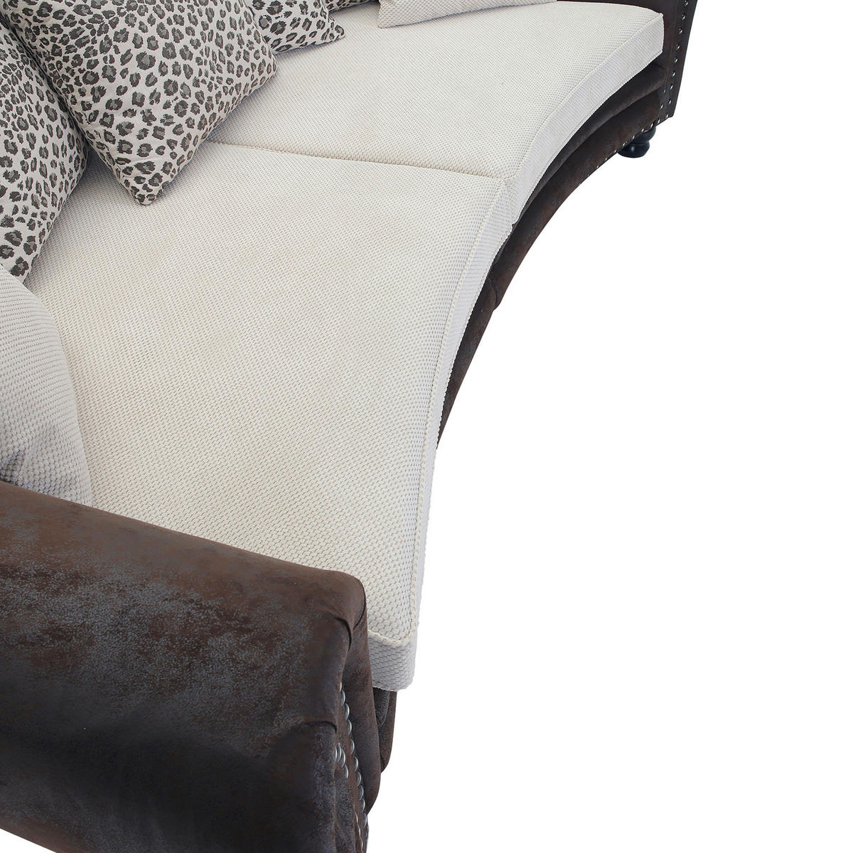 MEGASOFA Lederlook, Flachgewebe, Mikrofaser Braun, Beige  - Beige/Dunkelbraun, ROMANTIK / LANDHAUS, Holz/Textil (276/81/140cm) - Landscape