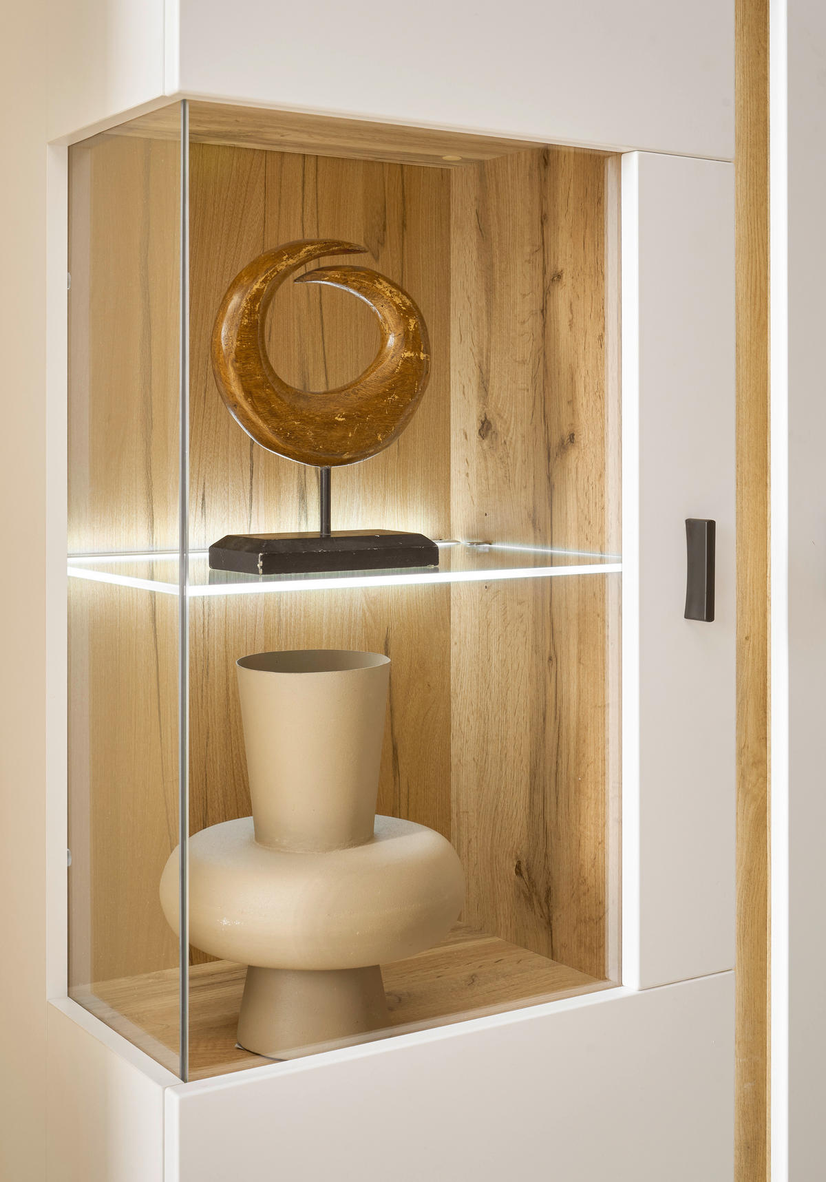 VITRINE in Eiche Wotan, Weiß  - Silberfarben/Eiche Wotan, Design, Glas/Holzwerkstoff (80/125/35cm) - MID.YOU