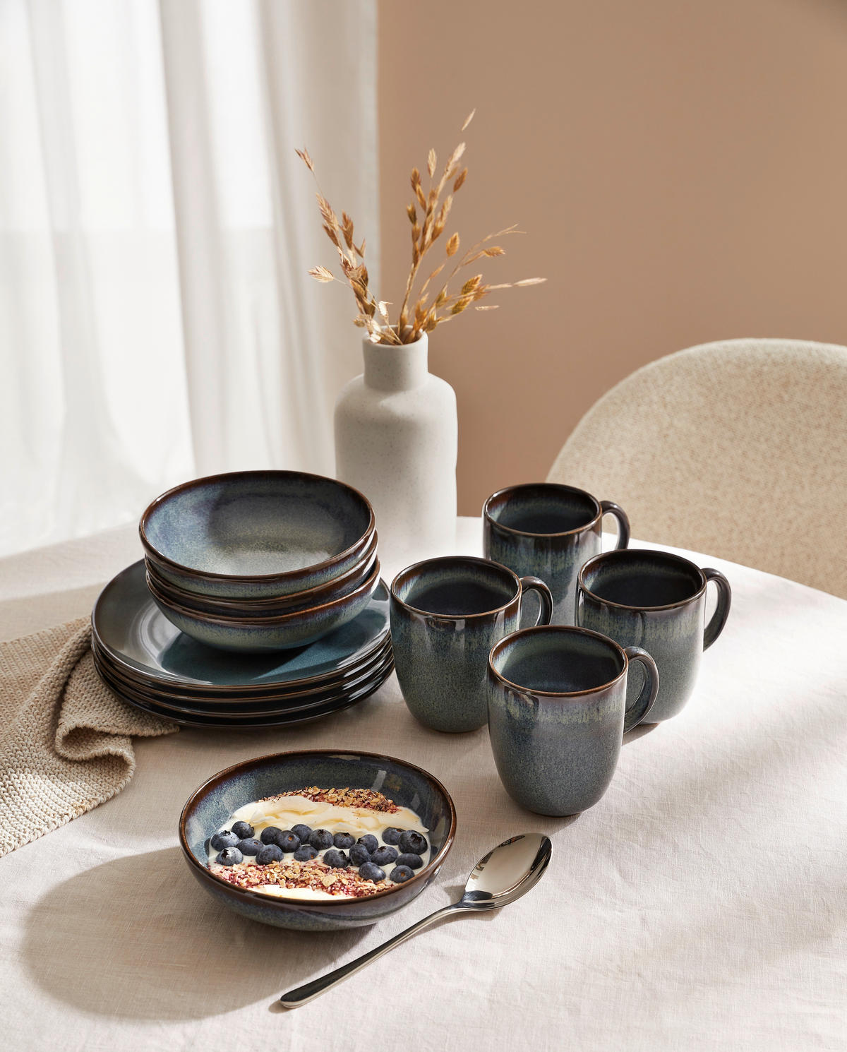 FRÜHSTÜCKSSERVICE Dunkelgrau Lave Gris  - Dunkelgrau, Basics, Keramik (34,5/19,4/32cm) - like.Villeroy & Boch