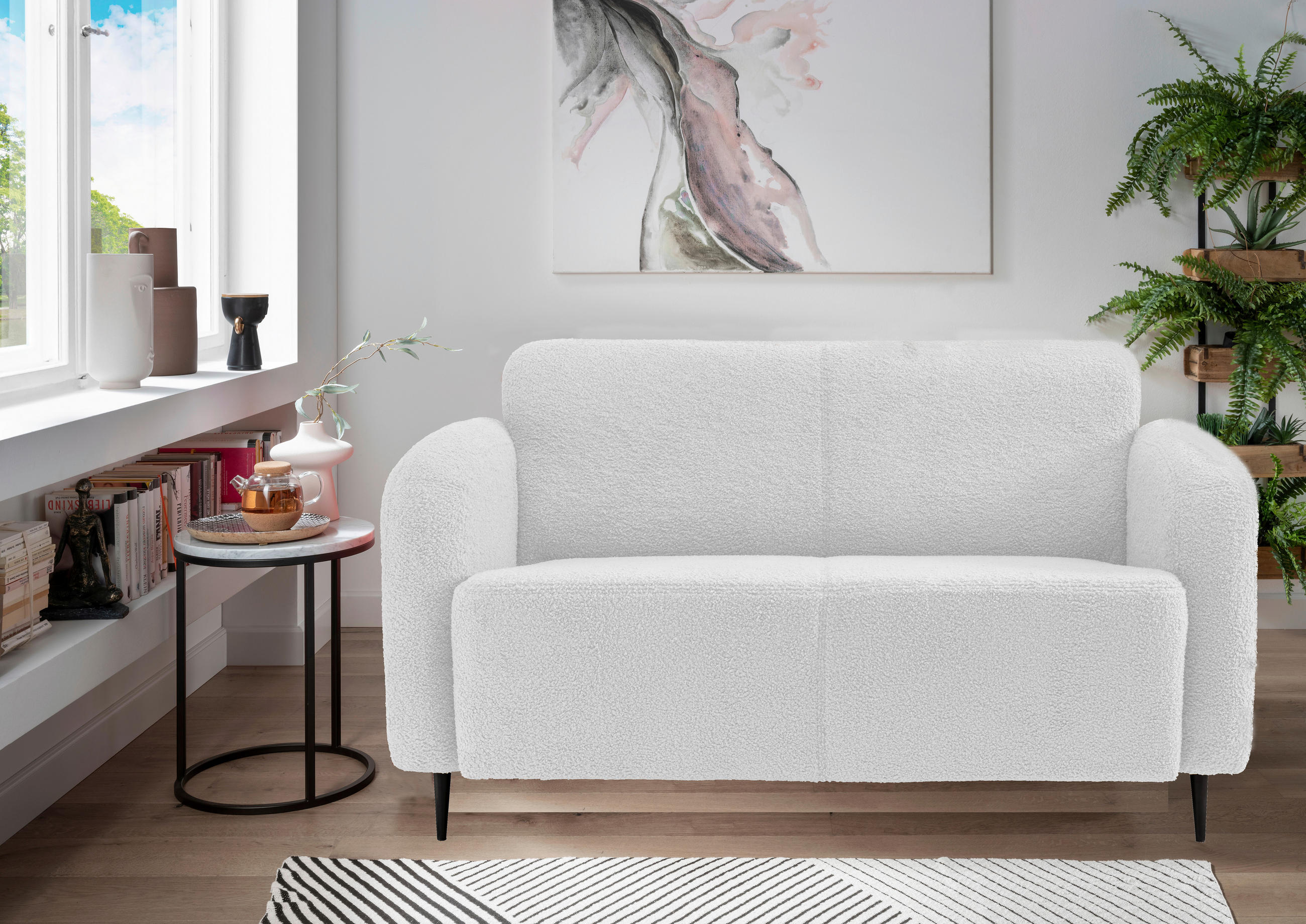 2-SITZER-SOFA in Teddystoff Weiss  - Weiss/Schwarz, Modern, Textil/Metall (140/76/90cm) - Livetastic