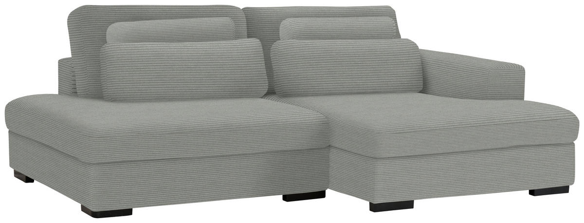 ECKSOFA in Cord, Velours Hellgrau  - Hellgrau/Schwarz, Design, Kunststoff/Textil (223/158cm) - Lomoco