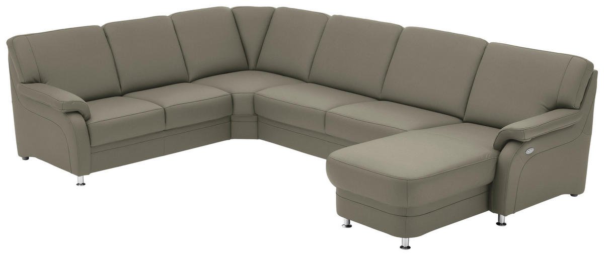 WOHNLANDSCHAFT Echtleder Platinfarben  - Platinfarben/Alufarben, Konventionell, Leder/Metall (239/329/165cm) - Beldomo Premium