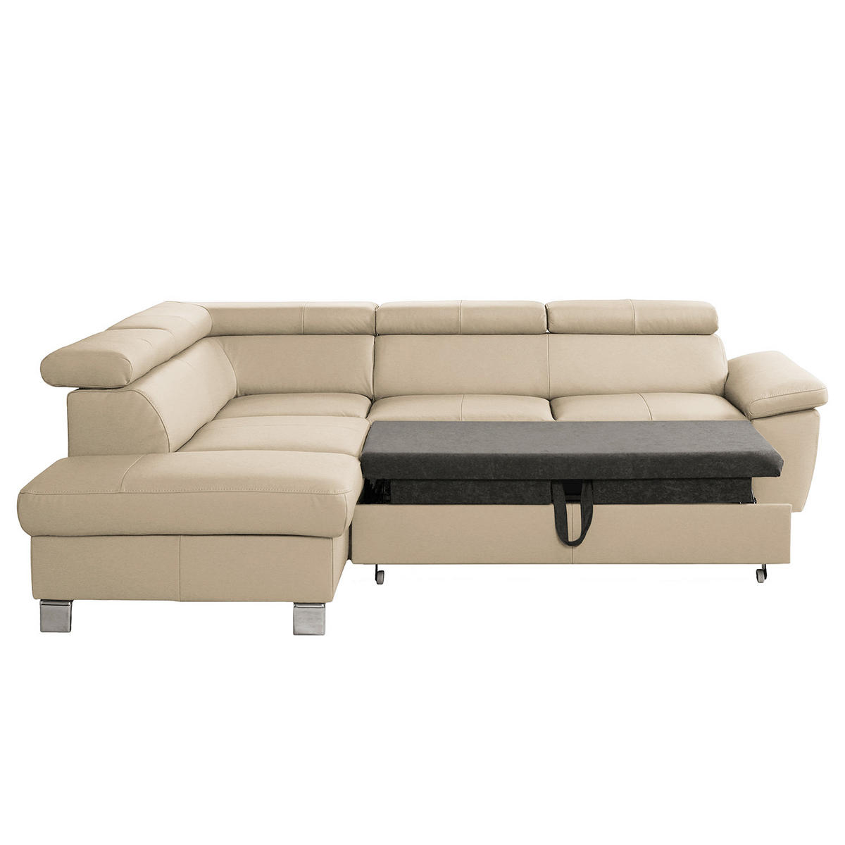 ECKSOFA Beige Echtleder Lederlook  - Chromfarben/Beige, Design, Leder/Textil (208/248cm) - Livetastic