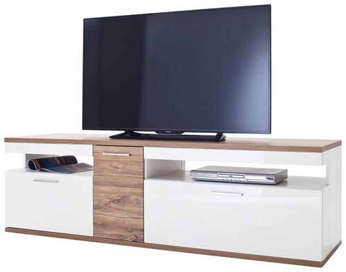 MEDIABÄNK i vit, ekfärgad  - vit/nickelfärgad, Design, metall/trämaterial (180/55/50cm) - Livetastic