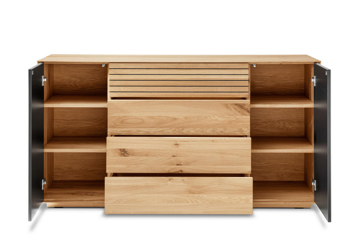 SIDEBOARD  158/83/45 cm 4 Schublade(n)  - Kaschmir/Eichefarben, KONVENTIONELL, Glas/Holz (158/83/45cm) - Linea Natura