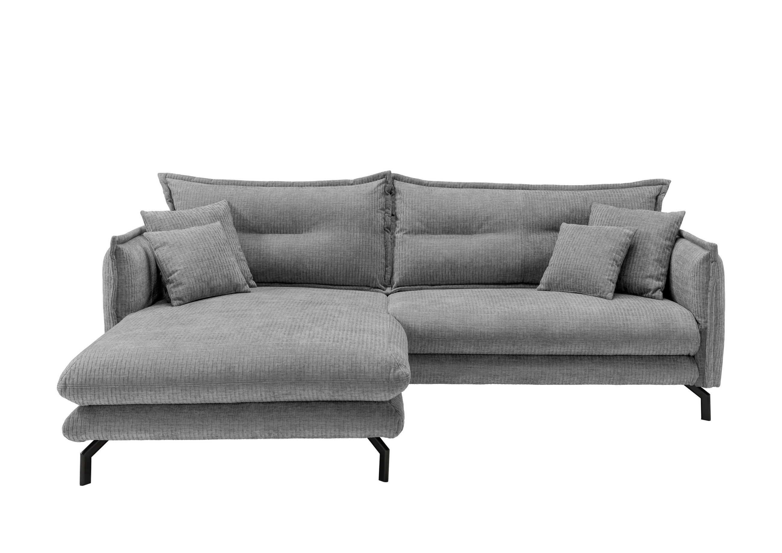 ECKSOFA in Velours Grau  - Schwarz/Grau, Design, Textil/Metall (180/255cm) - Livetastic