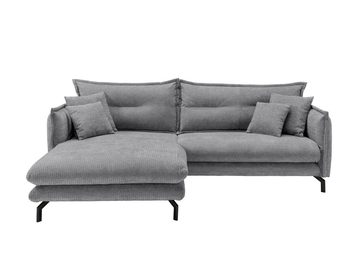 ECKSOFA in Velours Grau  - Schwarz/Grau, Design, Textil/Metall (180/255cm) - Livetastic