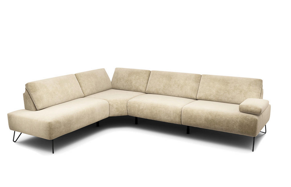 ECKSOFA Cosy Naturfarben Samt  - Schwarz/Naturfarben, Design, Textil/Metall (213/288-303cm) - SENSOO