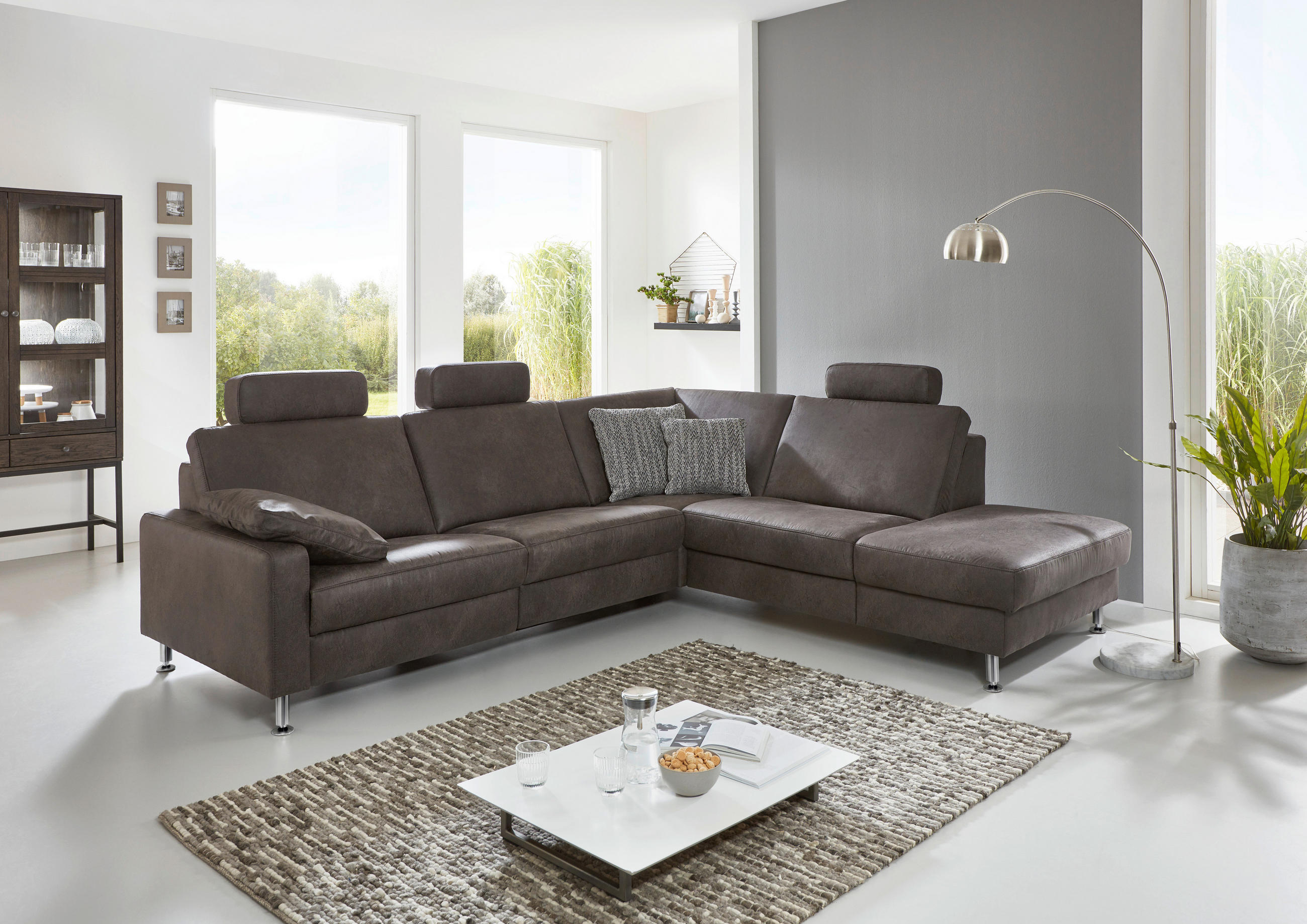 ECKSOFA Anthrazit Mikrofaser  - Anthrazit/Alufarben, Design, Textil/Metall (275/242cm) - Dieter Knoll
