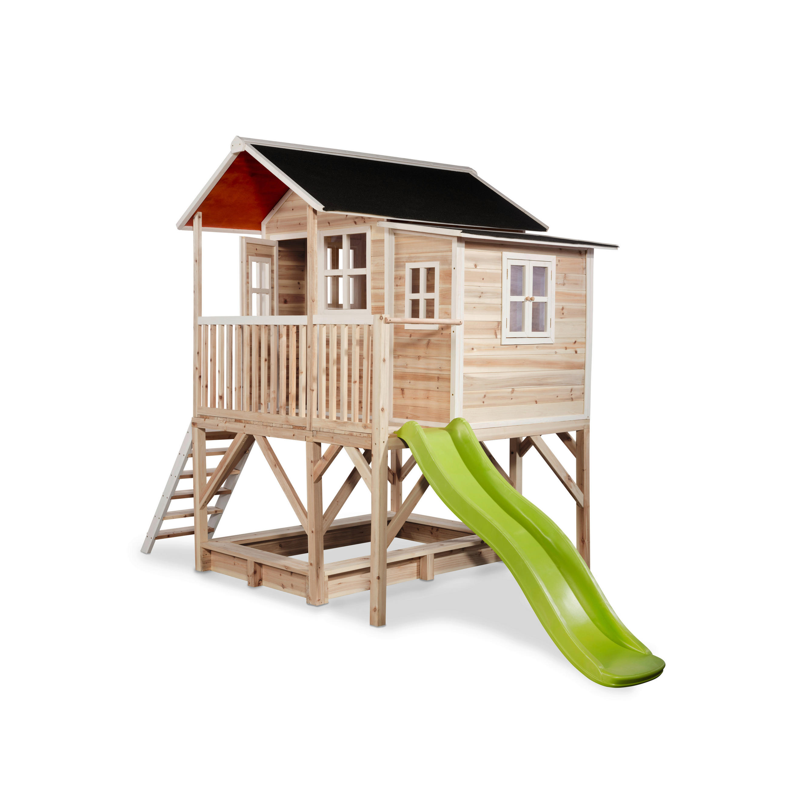 SPIELTURM  - Naturfarben/Hellgrün, KONVENTIONELL, Holz (382/190/253cm) - EXIT Toys