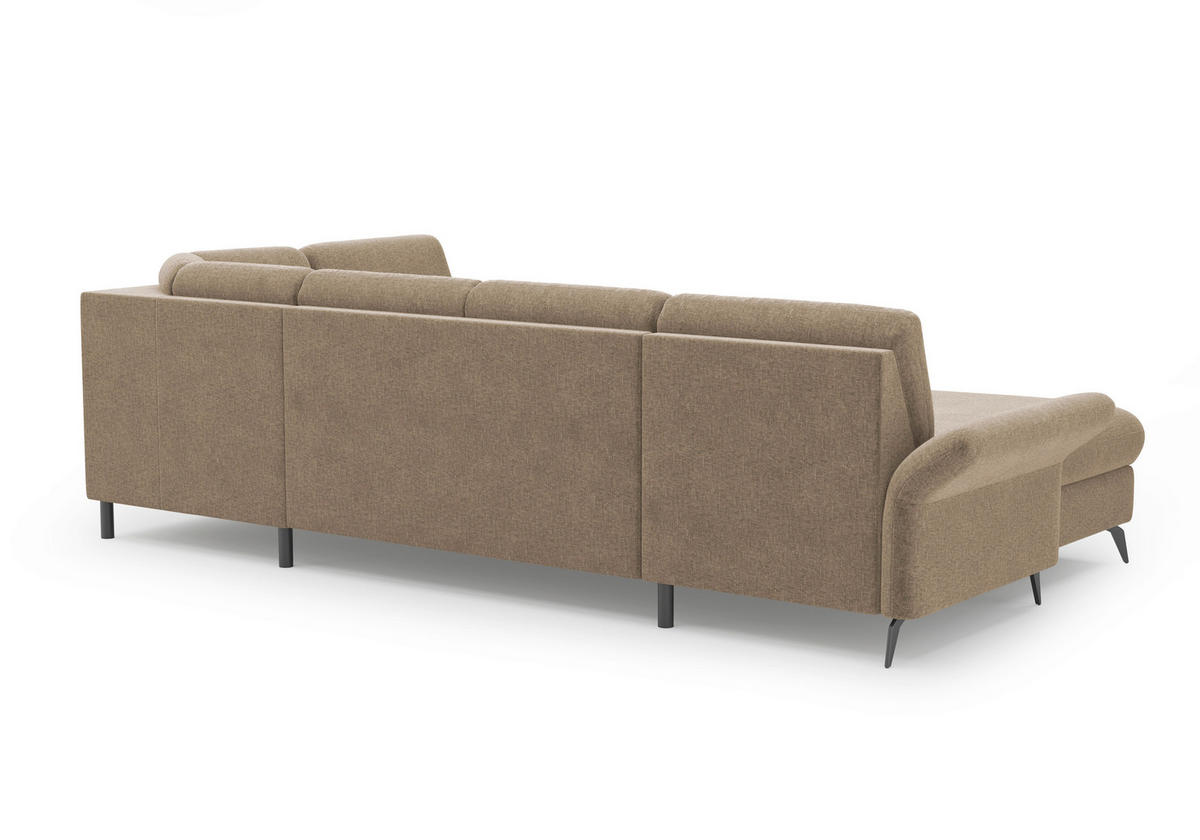 WOHNLANDSCHAFT Hellbraun Flachgewebe  - Hellbraun/Schwarz, KONVENTIONELL, Textil/Metall (164/314/195cm) - Sit & More