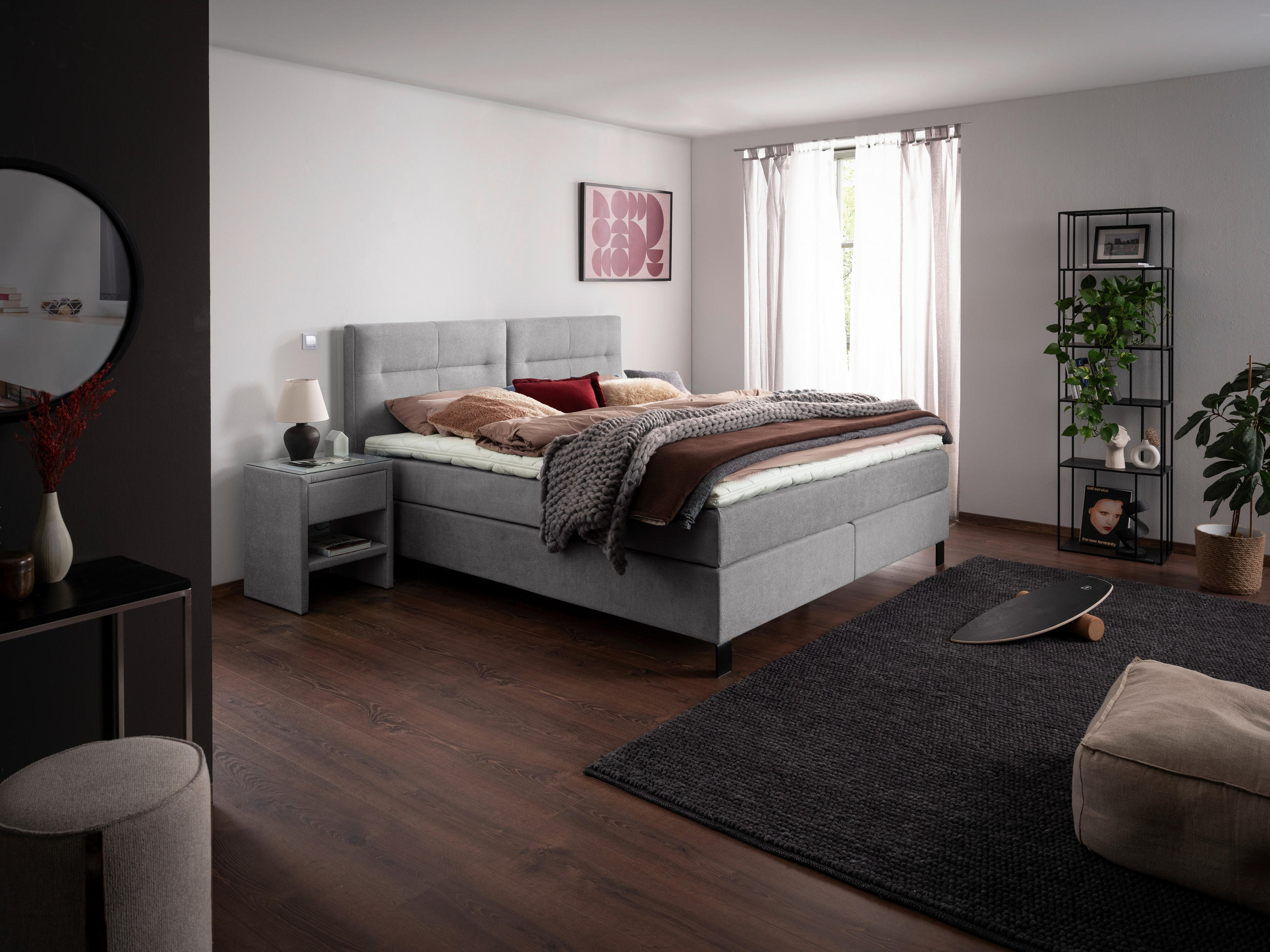 BOXSPRINGBETT 200/220 cm  in Grau  - Schwarz/Grau, KONVENTIONELL, Textil/Metall (200/220cm) - Esposa