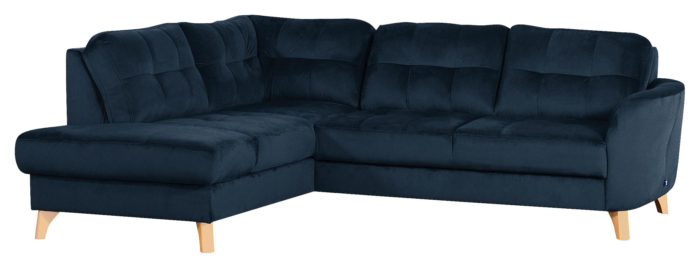 ECKSOFA Dunkelblau Samt  - Buchefarben/Dunkelblau, Design, Holz/Textil (190/236cm) - Livetastic