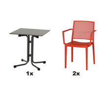 GARTENGARNITUR 3-teilig Stahl  - Anthrazit/Rot, Basics, Kunststoff/Metall (65/80/65cm) - Siena Garden