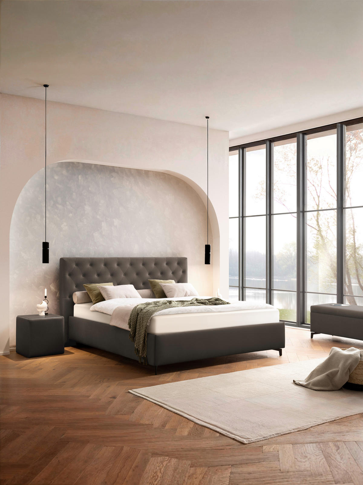 POLSTERBETT 180/200 cm  in Anthrazit  - Birkefarben/Anthrazit, Konventionell, Holz/Textil (180/200cm) - Novel