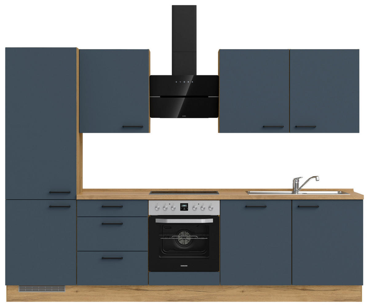 KÜCHENLEERBLOCK 300 cm   in Blau, Eichefarben  - Blau/Eichefarben, MODERN, Holzwerkstoff/Metall (300cm) - Nobilia