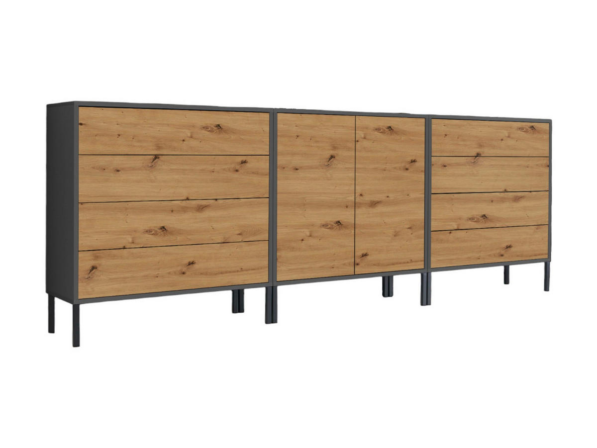SIDEBOARD Mailand Set 4 + MF  in 237/86/33 cm  - Anthrazit/Eiche Artisan, MODERN, Holzwerkstoff/Metall (237/86/33cm) - MID.YOU