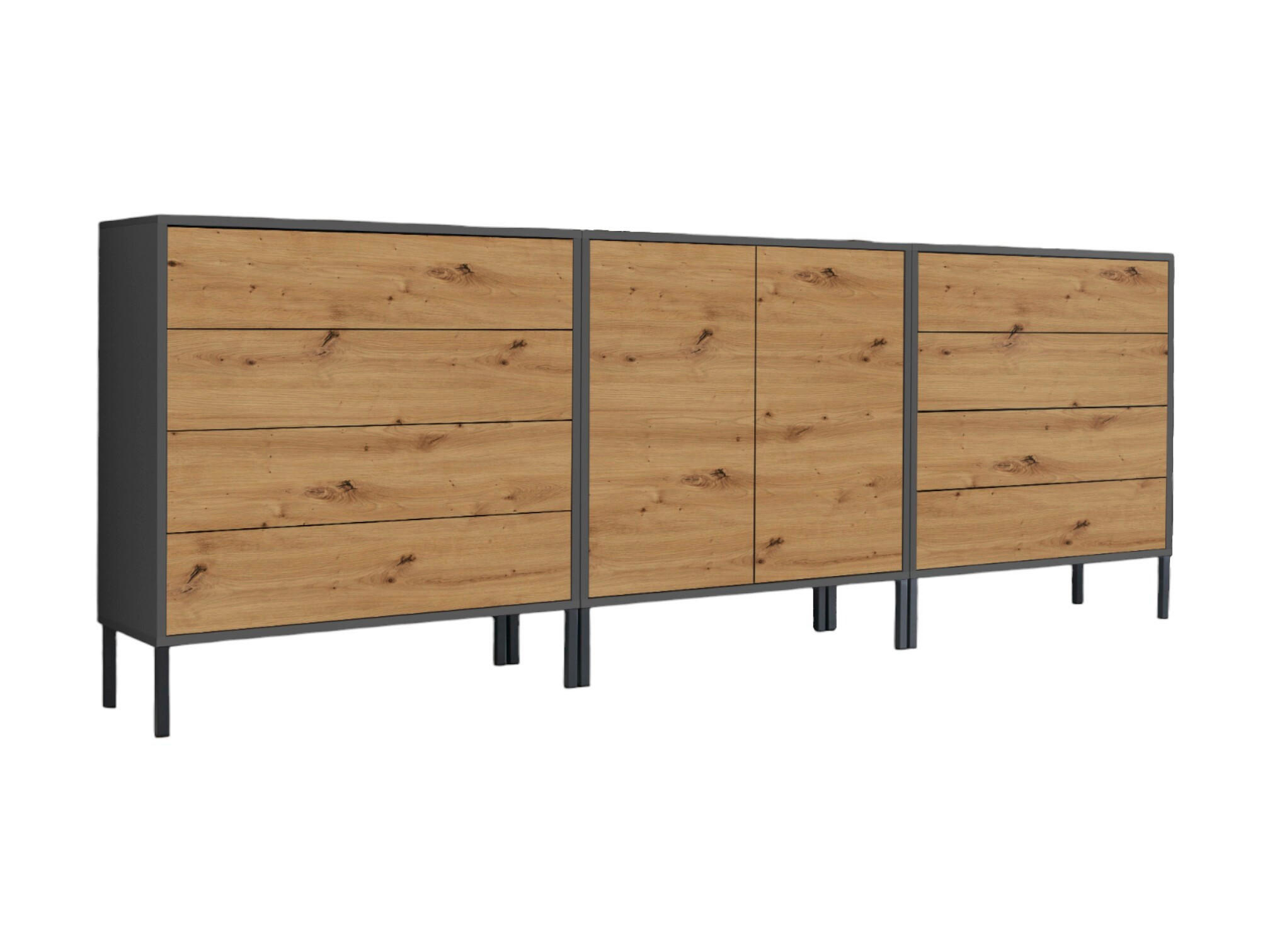 Mid.you Sideboard Mailand Set 4 + MF Anthrazit, Eiche Artisan 237x86x33 cm