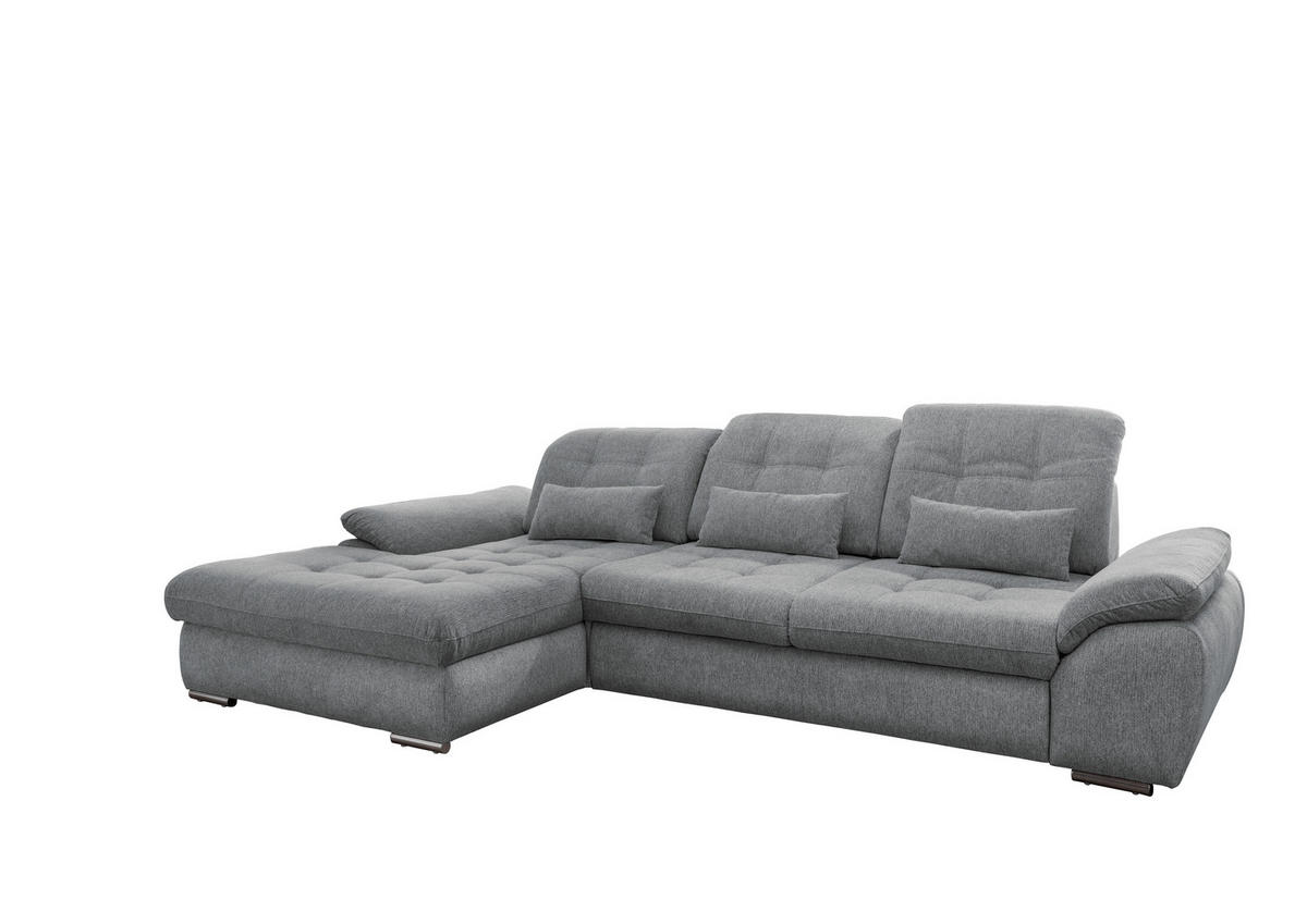 ECKSOFA in Chenille Silberfarben  - Chromfarben/Anthrazit, Modern, Textil/Metall (184/314cm) - Livetastic