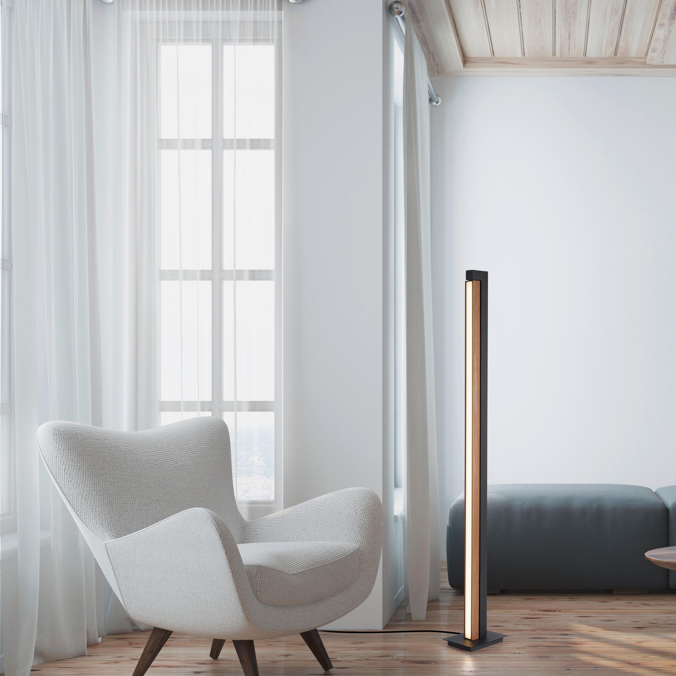 LED-STEHLEUCHTE - Eichefarben/Anthrazit, Design, Holz/Kunststoff (22/16/140cm) - Neuhaus PURE