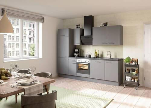 KÜCHENBLOCK 270 cm   in Grau  - Edelstahlfarben/Anthrazit, Basics, Holzwerkstoff/Metall (270cm) - Optifit
