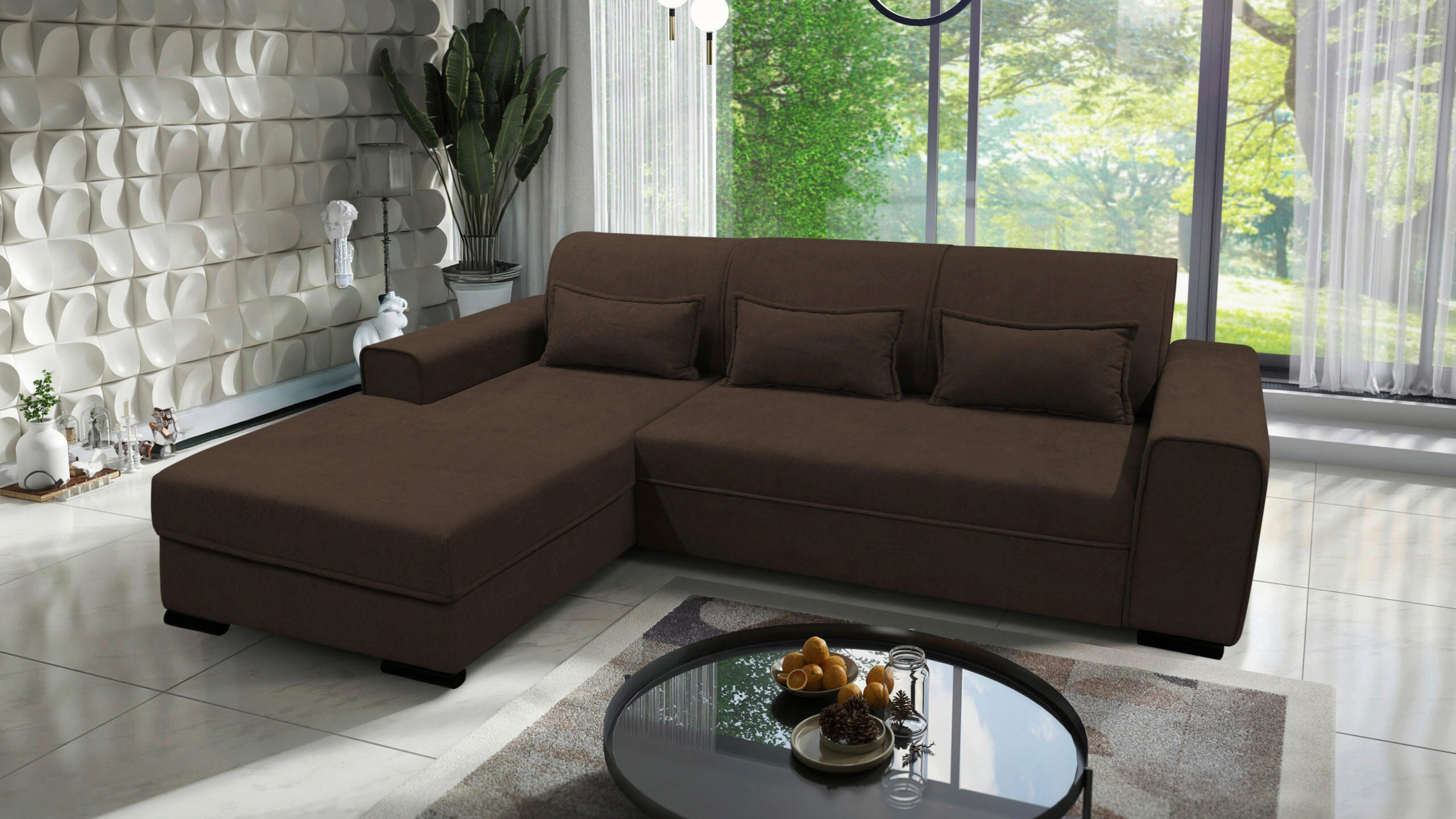 ECKSOFA in Struktur, Bouclé Braun  - Schwarz/Braun, Design, Kunststoff/Textil (175/270cm) - MID.YOU