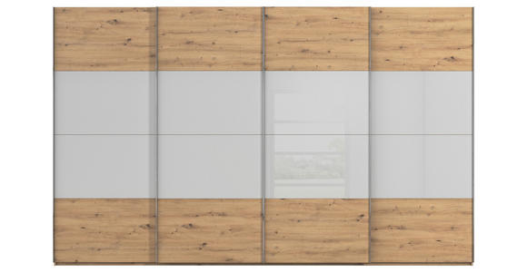 SCHWEBETÜRENSCHRANK  in Eiche Artisan, Seidengrau  - Chromfarben/Seidengrau, KONVENTIONELL, Glas/Holzwerkstoff (361/235/68cm) - Novel