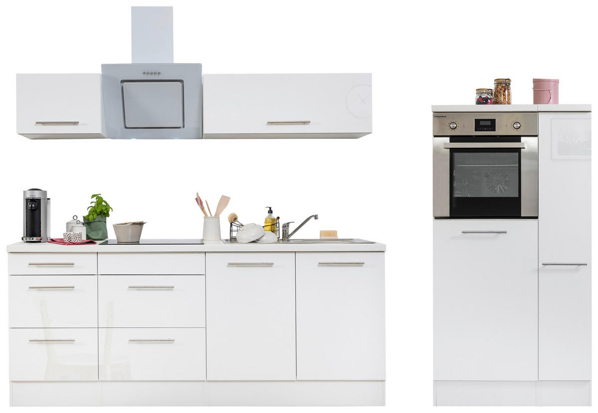 KÜCHENBLOCK 300 cm   in Weiss  - Weiss/Edelstahlfarben, Konventionell, Holzwerkstoff/Metall (300cm) - Respekta