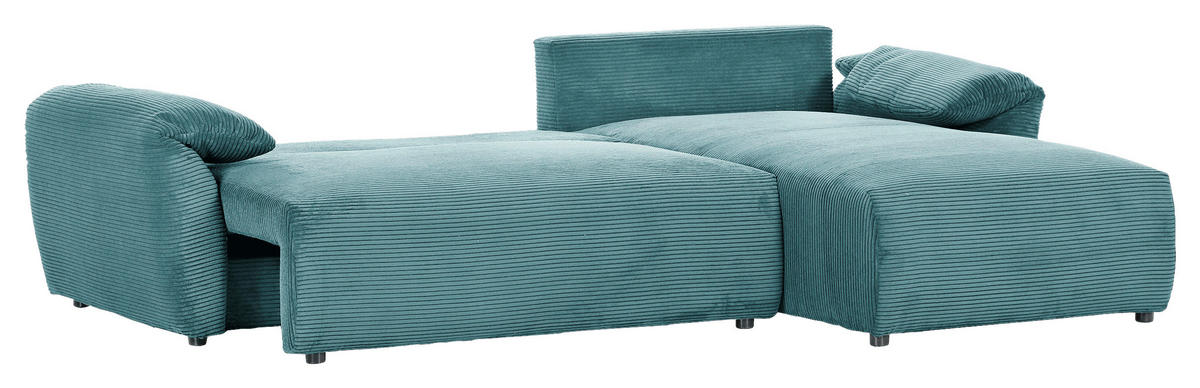 ECKSOFA in Cord Petrol  - Petrol/Schwarz, Konventionell, Kunststoff/Textil (266/180cm) - MID.YOU