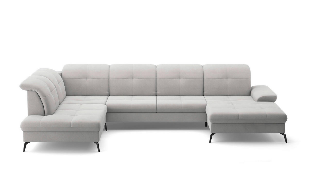WOHNLANDSCHAFT in Flachgewebe Silberfarben  - Silberfarben/Schwarz, Konventionell, Textil/Metall (231/357/185cm) - Sit & More