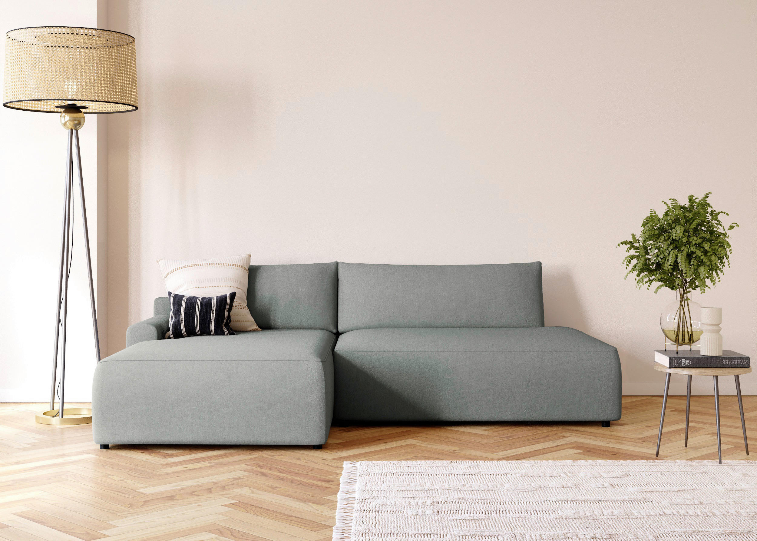 ECKSCHLAFSOFA in Struktur Grau  - Schwarz/Grau, Modern, Kunststoff/Textil (167/253cm) - Trendmanufaktur