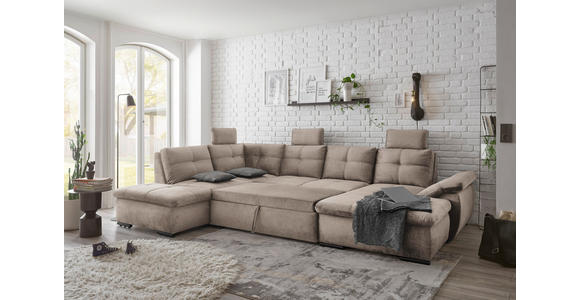 WOHNLANDSCHAFT in Mikrovelours Creme - Creme/Schwarz, KONVENTIONELL, Kunststoff/Textil (217/334/127cm) - Carryhome