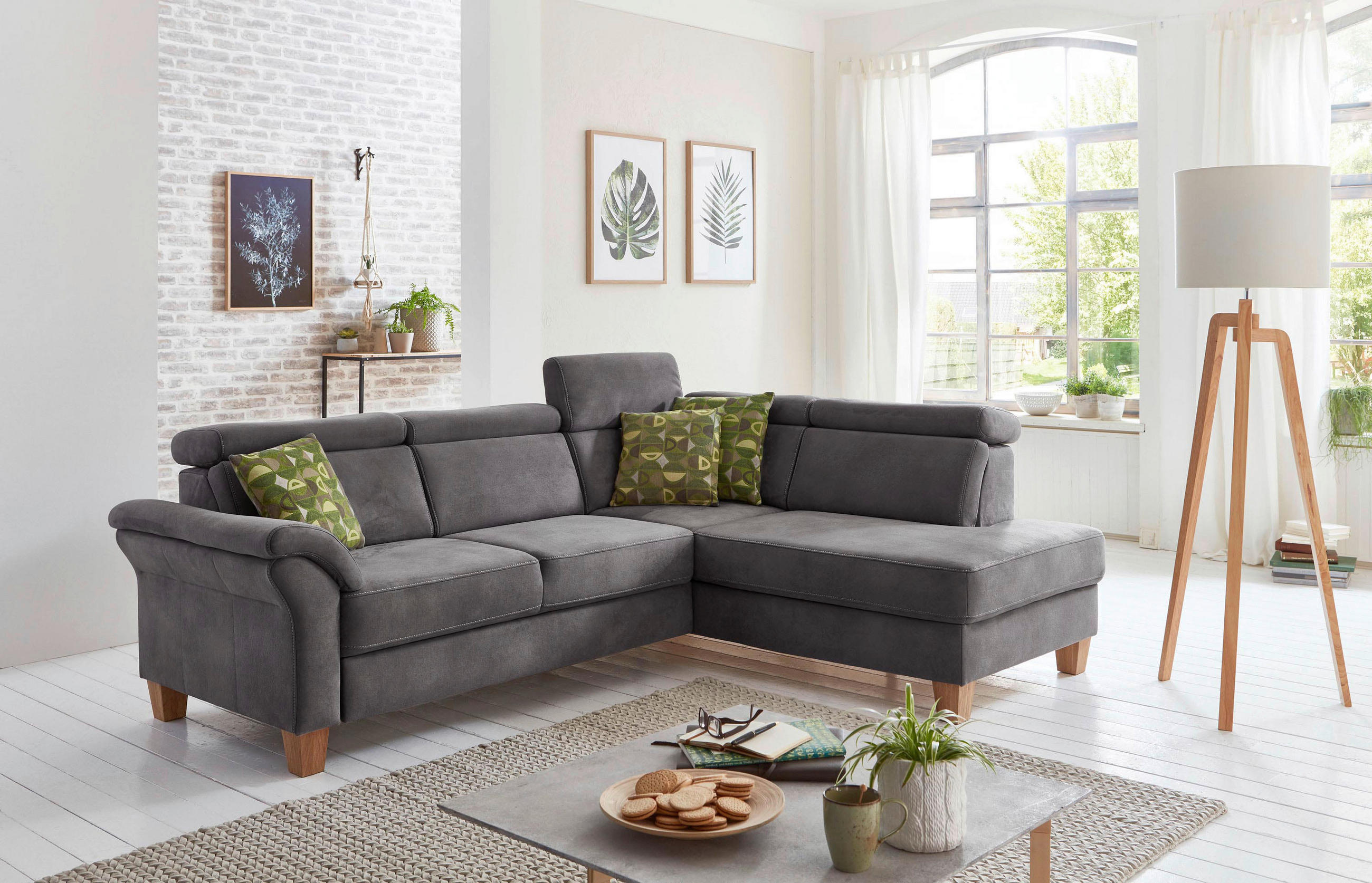 ECKSOFA Anthrazit Mikrofaser  - Eichefarben/Anthrazit, KONVENTIONELL, Holz/Textil (245/194cm) - Sit & More