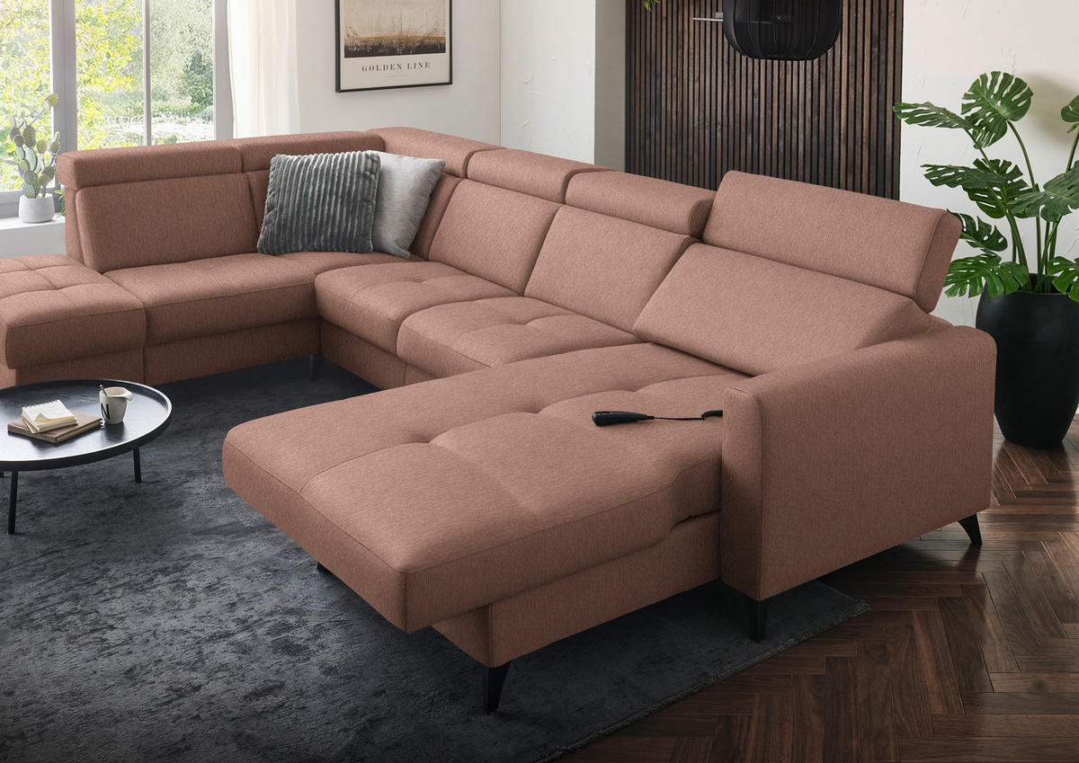 WOHNLANDSCHAFT Flachgewebe Terracotta  - Terracotta/Schwarz, Konventionell, Textil/Metall (215/333/174cm) - Beldomo System