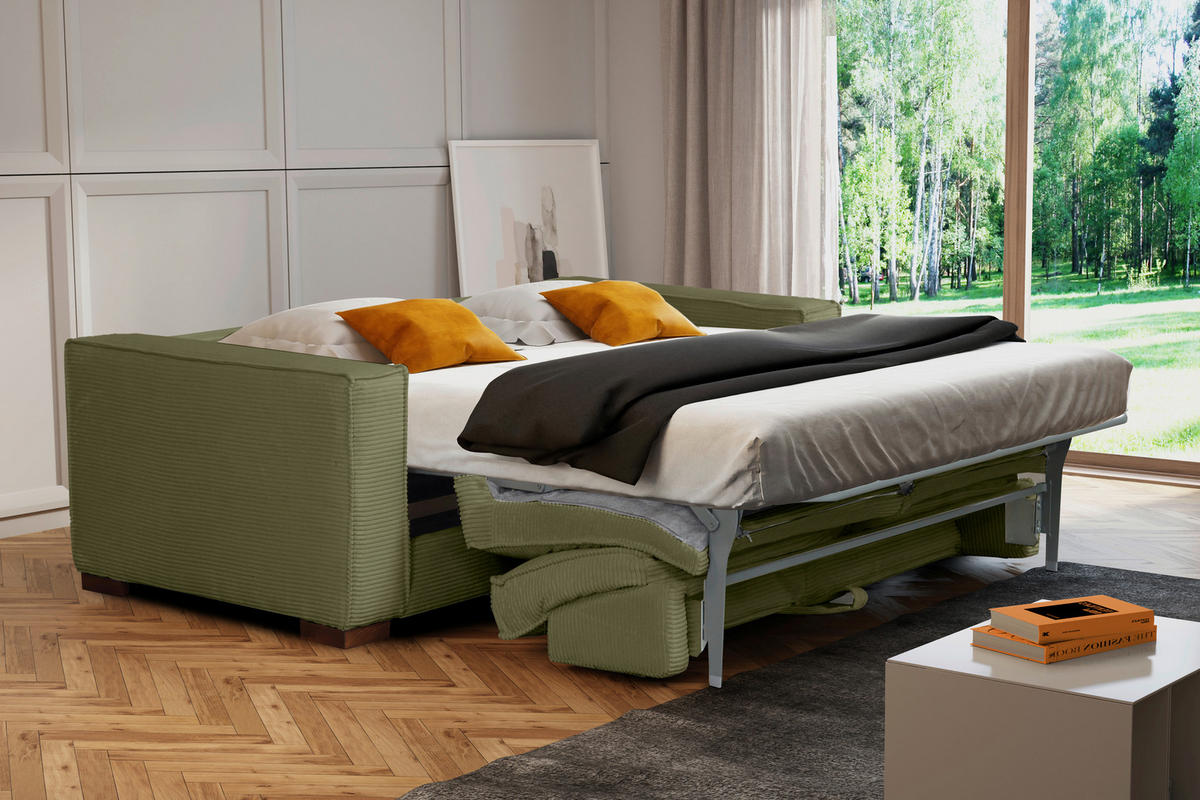 SCHLAFSOFA in Textil Grün  - Dunkelbraun/Grün, Design, Holz/Textil (203/85/99cm) - MID.YOU