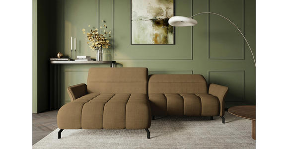 ECKSOFA Olivgrün Flachgewebe Rücken echt, Kopfteilverstellung, Sitztiefenverstellung  - Schwarz/Olivgrün, KONVENTIONELL, Textil/Metall (175/272cm) - Carryhome