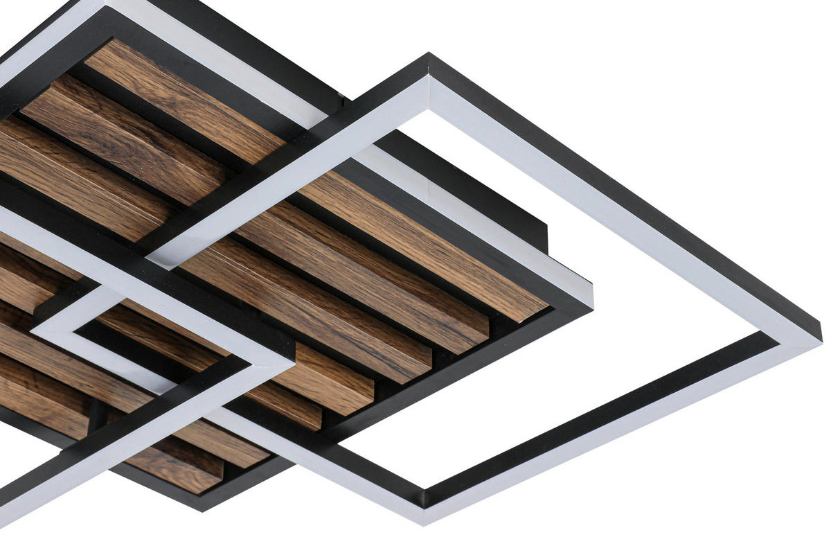 STROPNA SVETILKA 45/45/9,5 cm   - črna/barve hrasta, Trend, kovina/umetna masa (45/45/9,5cm) - Novel