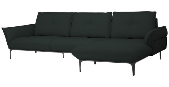 ECKSOFA Florenz in Echtleder Schwarz  - Schwarz, Design, Leder/Metall (319/182cm) - Valnatura