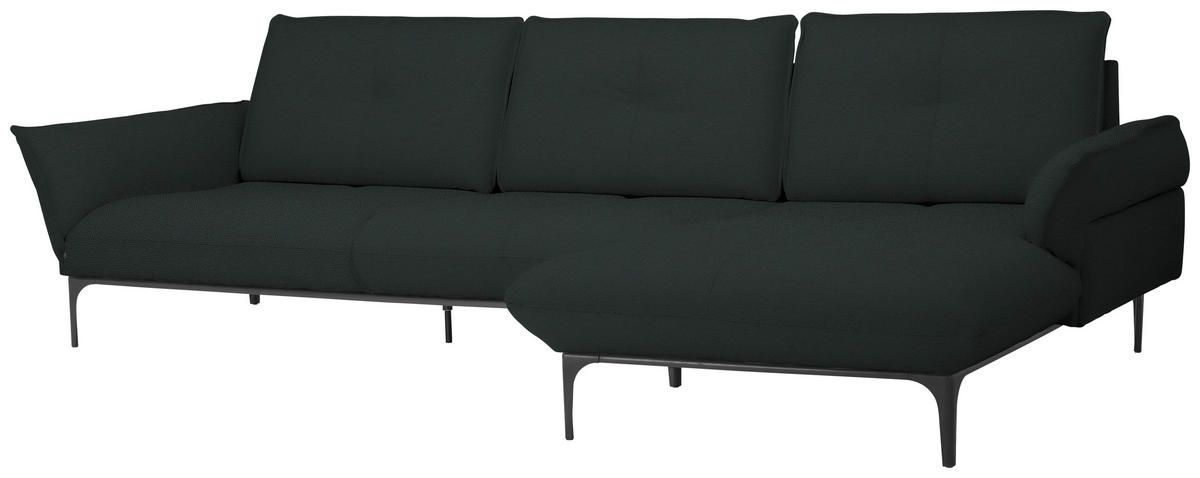 ECKSOFA in Echtleder Schwarz  - Schwarz, Design, Leder/Metall (319/182cm) - Valnatura