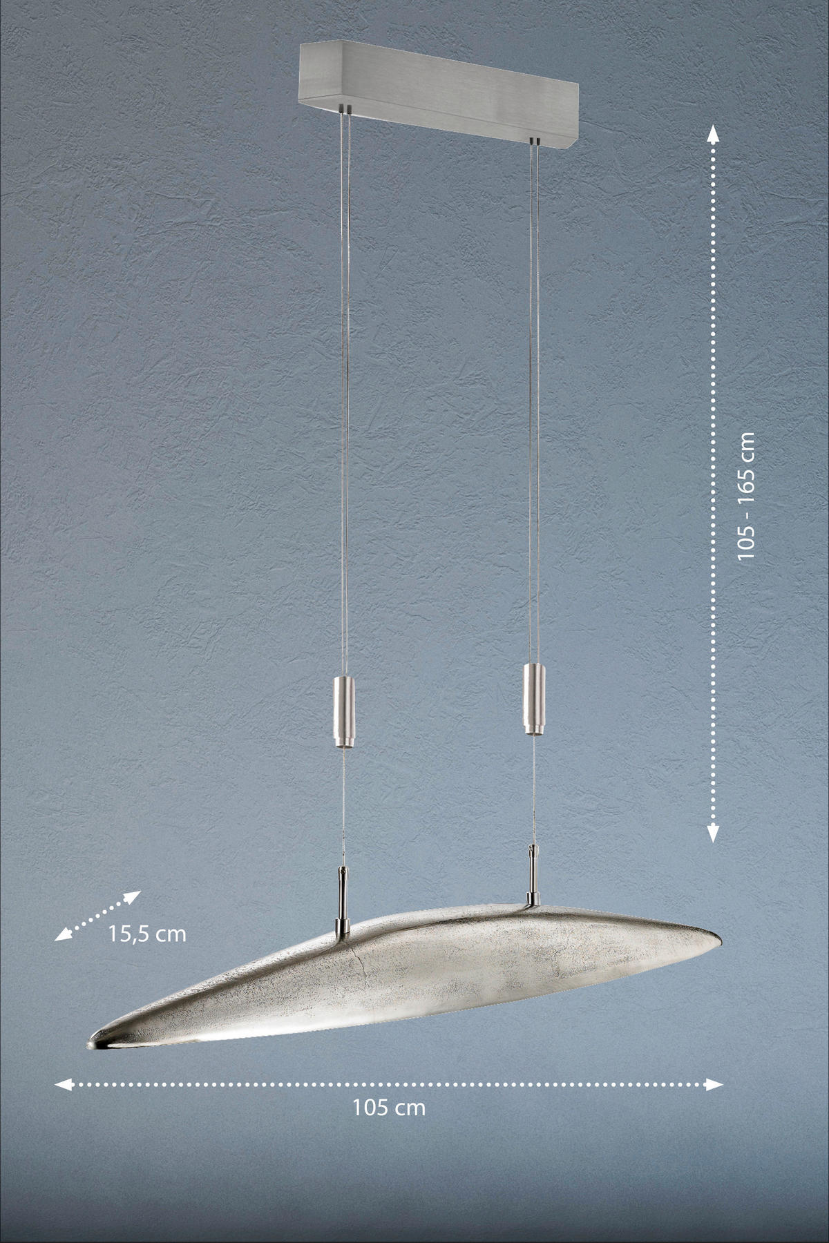 LED-HÄNGELEUCHTE 105/15,5/105-165 cm    - Nickelfarben, Design, Metall (105/15,5/105-165cm) - Fischer & Honsel