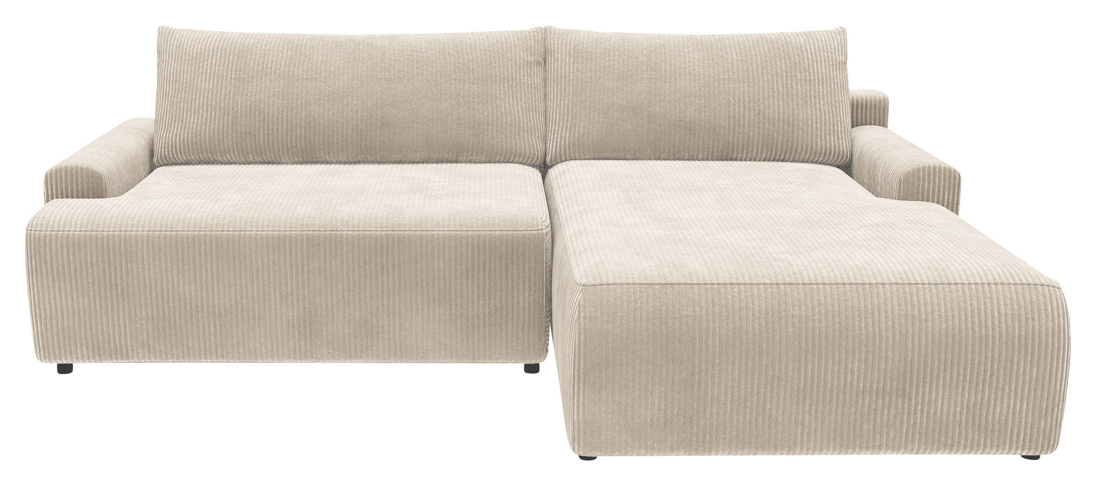 ECKSCHLAFSOFA Cord Creme  - Creme/Schwarz, MODERN, Kunststoff/Textil (253/167cm) - Trendmanufaktur