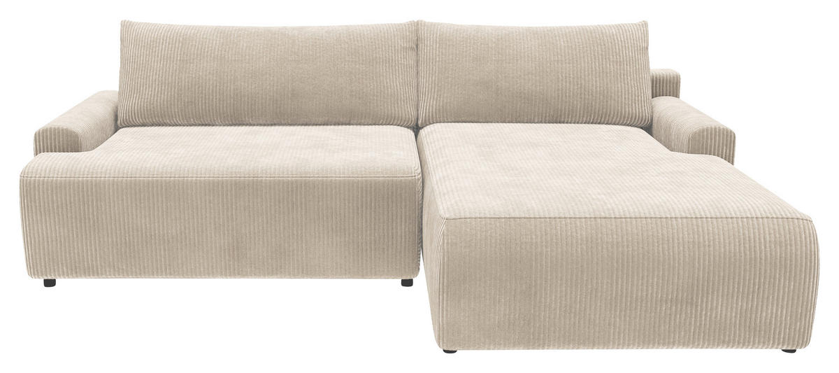 ECKSCHLAFSOFA in Cord Creme  - Creme/Schwarz, MODERN, Kunststoff/Textil (253/167cm) - Trendmanufaktur