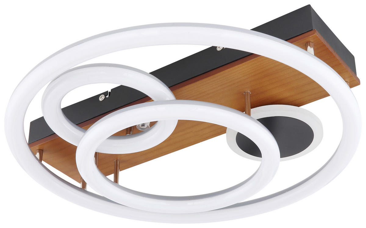 LED-DECKENLEUCHTE 55 W  48/11 cm    - Opal/Schwarz, Design, Holz/Kunststoff (48/11cm) - Globo