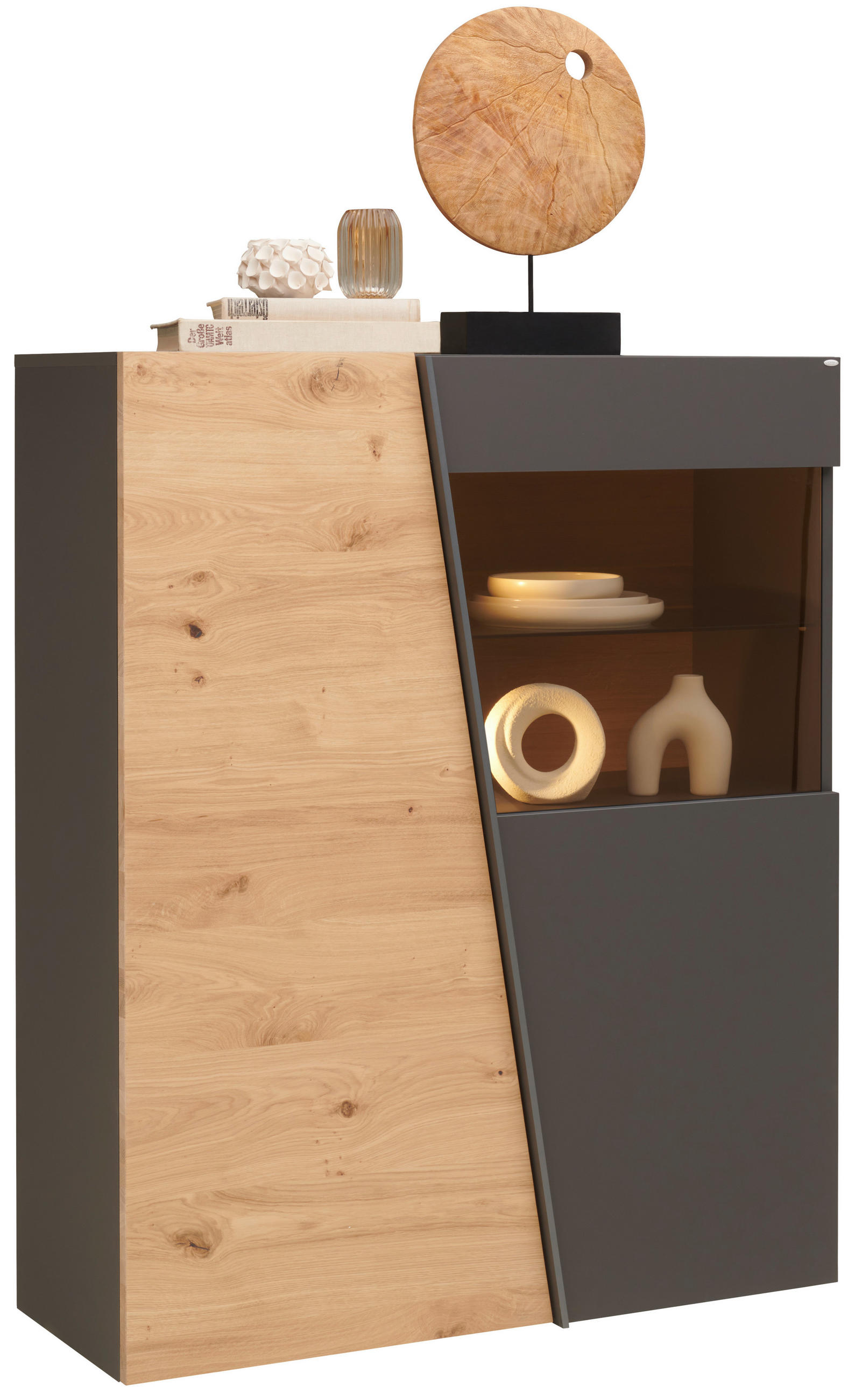 HIGHBOARD  in 112/138/42,3 cm  - Wildeiche/Graphitfarben, Natur, Glas/Holz (112/138/42,3cm) - Voglauer